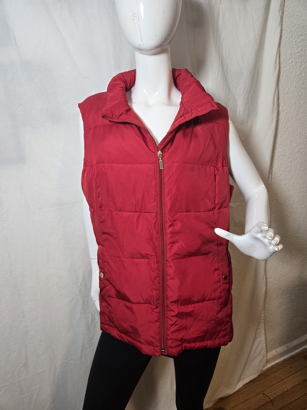 Charter Club Red Quilted Puffer Vest with Stand Collar